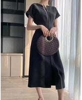Ingvn - Women Fashion White Short Sleeve Mid-calf Dress