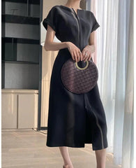 Ingvn - Women Fashion White Short Sleeve Mid-calf Dress