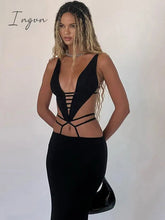 Ingvn - Sexy Bandage Hollow Out Slip Maxi Dress for Women Party Club Elegant Outfits Summer Holiday Backless Dresses Slim