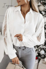 Ingvn- Elegant Solid Mesh Shirt Collar Tops