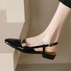 Women's Retro Soft Leather Chunky Heel Design Mary Jane Sandals Spring New Pointed Toe Women PU Leather Comfort Single Shoe