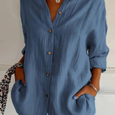 Women's Casual Solid Color Button Up Shirt - Long Sleeve, Loose Collared, Perfect for Spring and Fall, Relaxed Fit, Easy to Wear, Versatile and Timeless