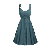 2025 Women's Summer Dresses Heather Crossover Mock Button Dress O Ring Strap High Waisted A Line Mini Casual Dress