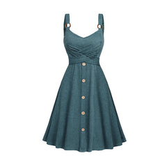 2025 Women's Summer Dresses Heather Crossover Mock Button Dress O Ring Strap High Waisted A Line Mini Casual Dress