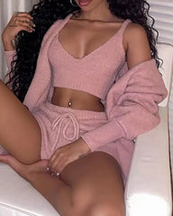 Ingvn - Brand quality Autumn Winter 3 Piece Fluffy Outfits Plush Sexy Backless Fleece Pyjamas Women Casual Sports Sweatshirt Home Wear Sets Tracksuit