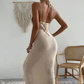Women's Pure Desire Sexy Hollow Strap Neck Strap Stitching dress Long Dress