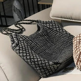 Ingvn - Large Capacity Tote Bags For Women Luxury Designer Handbags And Purses 2024 New In Denim Cloth Embroidery Rhombus Chain Shoulder
