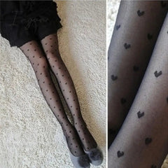 Ingvn - New Women Tights Black Dots Heart Pattern Whole Seamless Sexy Tights Female Ladies Thin Summer Tights Fashion