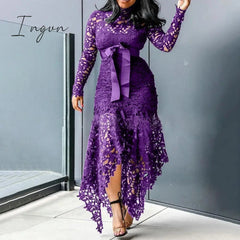 Ingvn - Slim Sexy Dress Women Spaghetti Straps Lace Mesh Perspective Party Fishtail Patchwork Midi Bodycon Plus Size Vestidos