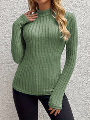 Elegant Solid Color Turtleneck Sweater for Women - Long Sleeve, Ribbed Knit, Machine Washable - Perfect for Fall & Winter, for Autumn, Spring
