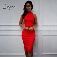 Ingvn - Spring Summer Fashion Turtleneck Sleeveless Elegant Pencil Dress Women Sexy Club Party Bodycon Bandage Slim Dress Vestido