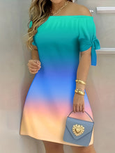 Chic Color Block Off Shoulder Dress - Flattering Backless Style - Short Sleeve for Spring & Summer - Breathable Womens Clothing for Casual to Formal Looks