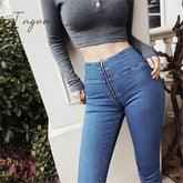 Ingvn - Spring and autumn European and American peach buttocks zipper buttocks all-match jeans net red ins stretch thin skinny feet pants women