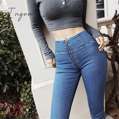 Ingvn - Spring and autumn European and American peach buttocks zipper buttocks all-match jeans net red ins stretch thin skinny feet pants women