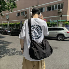 Ingvn Korean High-capacity Simple Solid Messenger Bags Japanese Students Grunge Tote Bag Men Women Y2k All Match Crossbody Handbags