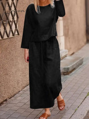 Ingvn - Plus Size 5XL Cotton Women's Pantsuit Suit Loose O-neck Top Wide-leg Trouser Suits Female Spring Fashion Casual Set Ladies