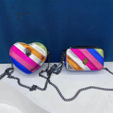 Ingvn - Women Simple Handbag Colorful Heart Shaped Bag 2024 Ladies Metal Shoulder Strap Crossbody Bag Eagle Pattern Design Rainbow Bag