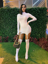 Ingvn - Womens Fashion Casual White Crew Neck Dress Crochet Long Sleeve Bodycon Sexy Chic And Elegant Woman Dress Corset Party Nightclub Clothing