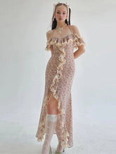 High Slits Colorful Maxi Dress Women Bandage Patchwork Lace Folds Irregular Low-Neck Sweet Skinny Temperament Vestidos