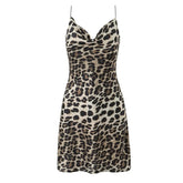 Women Sexy Backless Leopard Print Sling Short Dresses Summer Lady Swinging Collar Night Out Club Party Dresses