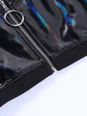 Ingvn - Gothic Summer PU Black Camis Women Punk Grunge Sleeveless Sexy Halter Crop Top Streetwear Aesthetic Hollow Out Camisole