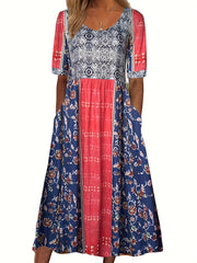 Spring & Summer Must-Have: Women's Breathable Floral Print Dress - Casual Crew Neck with Short Sleeves, Perfect for Everyday & Weekend Outings