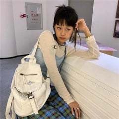 Ingvn White Y2k Womens Backpack Vintage Pu Leather Casual Large Capacity Aesthetic Backpacks Fashion Female Luxury Designer Bags