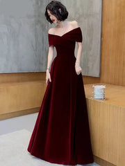 Lautaro Spring Long Luxury Elegant Wine Red Soft Velvet Evening Party Wedding Dresses for Women Off Shoulder Maxi Dress