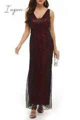 Ingvn - Sexy Formal Patchwork V Neck Evening Dress Dresses