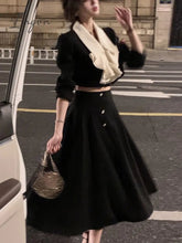 Ingvn - Korean Suit Autumn Elegant 2 Piece Dress Set Office Lady Long Sleeve Crop Tops + Casual Black Midi Skirt Woman Slim Retro