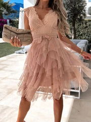 Ingvn - Hot Sale Lace Patchwork Asymmetrical Black Dress Femme Sexy Sleeveless Slim Fit Party Dress Solid Summer Backless V Neck Hollow Out Dress