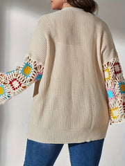 Long Sleeve Women's Color Block Hollow Out Button Cardigan for Spring & Fall Season