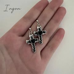 Korean Zircon Crystal Cross Earrings Women Drop Earrings for Gothic Punk Hip Hop Female Piercing Dangle Earrings Party Jewelry