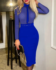 Ingvn - Sexy Boho Belt Lapel Polka Dot Printing Bodycon Dress Female Clothing Elegant Robe Casual Party A-line Midi Dresses For Women