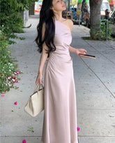Women Elegant Solid Evening Party Dresses Summer Fashion Korean Graduation Formal Dress Off Shoulder Slim Vestidos Clothing