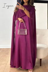 Ingvn - Elegant Solid Patchwork Zipper O Neck Long Dress Dresses