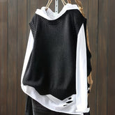 Solid Crew Neck Knitted Vest, Casual Sleeveless Loose Sweater, Women's Clothing