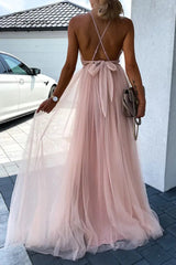 Ingvn- Sexy Solid Lace Mesh V Neck Evening Dress Dresses
