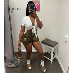 Ingvn - Summer Hight Waist Pockets Camouflage Print Camo Shorts Women Casual Sexy Cargo Shorts Streetwear Short Pants Women