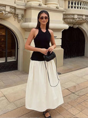 Contrast Color Knitted Patchwork Women's Maxi Dress Halter Sleeveless Backlesss Bodycon Long Robes Lady Summer Casual Long Dress