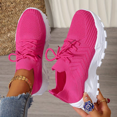 Women's Solid Color Fashion Sneakers, Lace-up Thick Sole Casual Running Shoes, Lightweight Breathable Walking Shoes, Non-Slip Soft Sole, All-Season Comfort Sports Shoes, Fabric Upper, PVC Sole, Fabric Lining, No Print