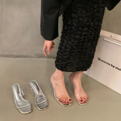 Ingvn Summer Transparent Slides Clear Shoes Open Toe Heeled Women's Slippers and Ladies Sandals Outside Non Slip Unique Footwear