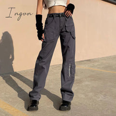 Ingvn - Vintage Streetwear Cargo Pants Women Harajuku Street Loose Straight Women Jeans Casual Slim Versatile High Waisted Jeans Pants