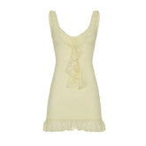 Lace Sleeveless Ruffle Sexy Mini Dress For Women Robe Elegant Deep V Neck Backless Bodycon Club Party Dress Vestido