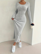 Stylish Ribbed Crew Neck Long Sleeve Dress - Women's Elegant Slim Fit Dresses for Spring & Fall - Soft, Breathable, Comfortable, and Versatile Clothing for Daily Wear