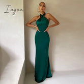 Ingvn - Sexy Satin Sleeveless Backless Elegant Party Maxi Dresses Women Summer Off Shoulder Bodycon Black Long Dress Formal Female
