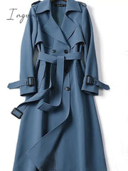 Ingvn - Women's Trench Coat Long Solid Color Patchwork Coat Black Blue Camel Beige Daily Fall Single Breasted Regular Fit S M L XL XXL 3XL