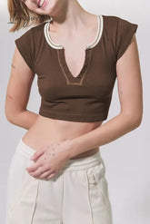 Ingvn - Sexy Street Solid Patchwork U Neck T-Shirts