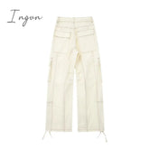 Ingvn - 2023 Cargo Pants for Women Beige Wide Leg Pants Women Summer High Waist Woman Trousers Holiday Casual Baggy Pants Woman