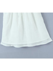 Summer Women Embroidery Spliced Bow White Sling Dress Sexy Sleeveless Back Lacing Up Ladies Holiday Party Mini Robe